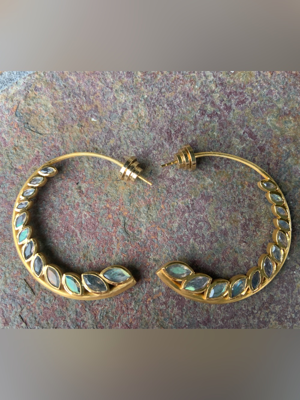 Dean Davidson Kamala Brushed Gold Plated Hoops w/Labradorite Earrings